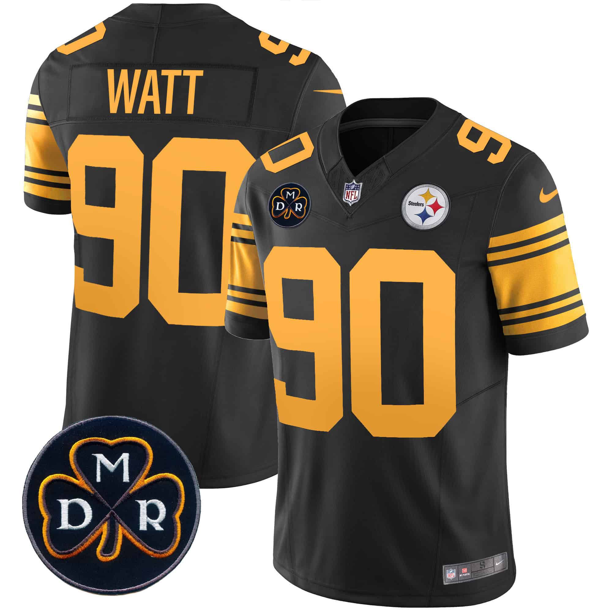 Men Pittsburgh Steelers 90 Watt Black 2024 Nike DMR Patch Vapor Limited NFL Jersey style 1